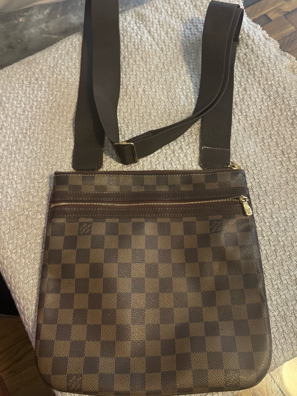 Classic Brown Checkered Crossbody Bag - Women